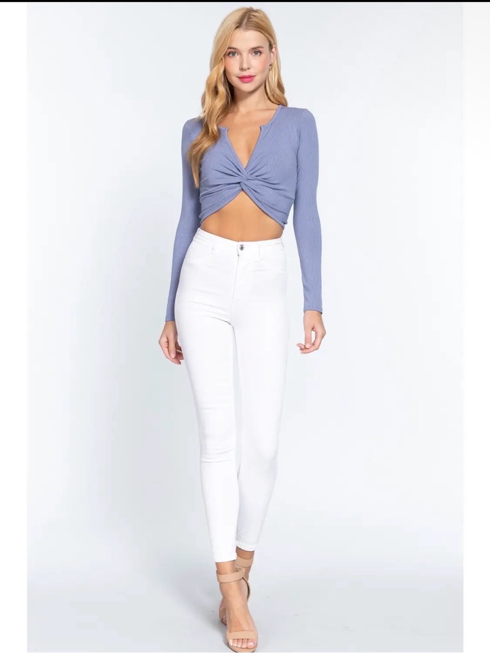 Ontheblvrd Lavender steel blue Twist-Front Crop Top